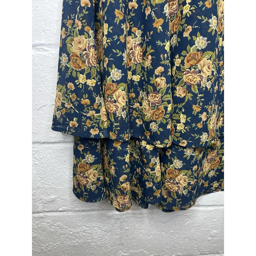 Vtg Liz Claiborne LizSport Blue Floral Maxi Skirt sz 16 Rose Tiered 90s Fairy‎ - Picture 4 of 10